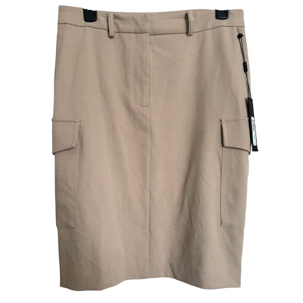 Donna Karen Size 8 Bouquet Beige Skirt NWT $275 Pockets Stretchy Belt Loops Midi